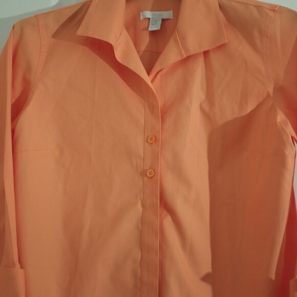 Chico's apricot non iron rolled sleeves shirt blouse 100% cotton size 1 - Picture 4 of 11